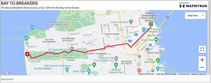 Bay to Breakers route map from MapMyRun.