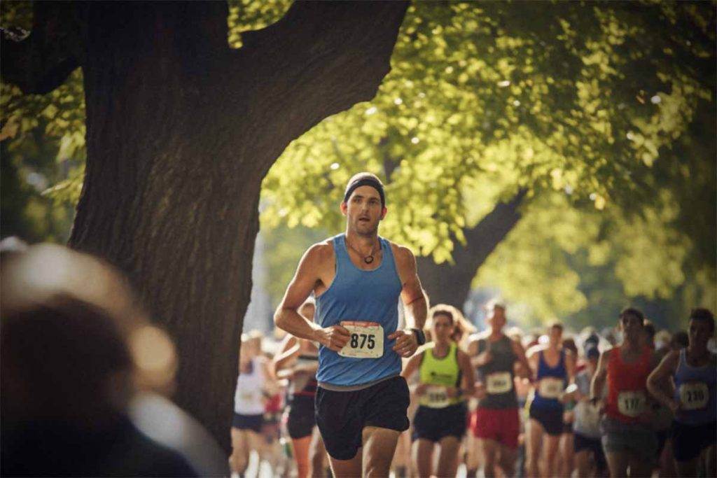 A marathon runner looking worried with the race day excitement.