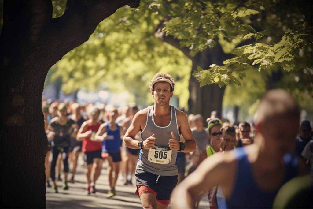Marathon runner looking for a spot to pee